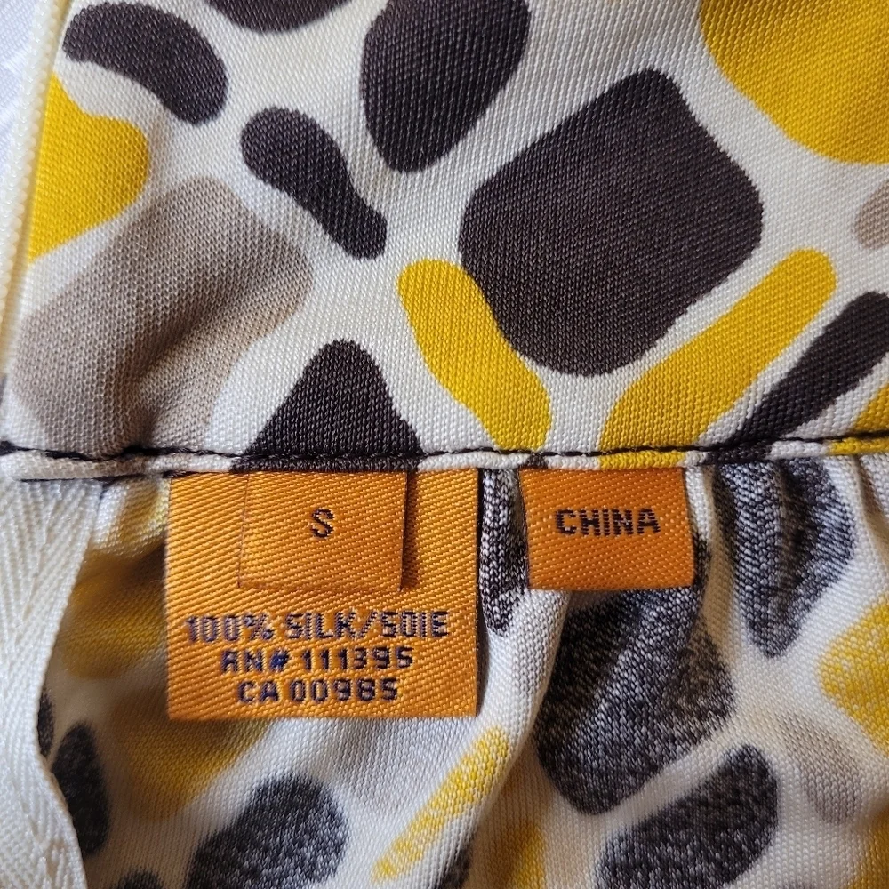 Tory Burch 100% Silk Abstract Geometric Yellow and Brown Print Dress sz S